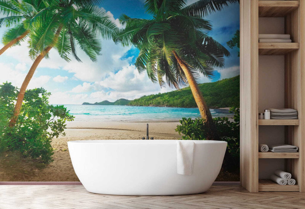 Beach with palm trees and blue water