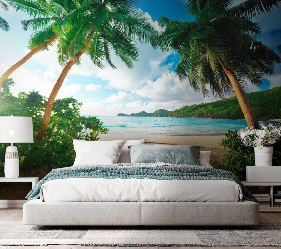 Papel de parede Praia com palmeiras e água azul - Image 3