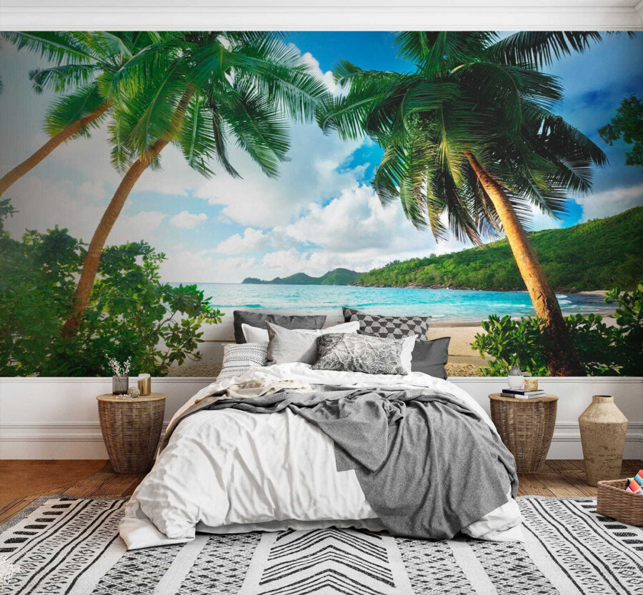 Papel de parede Praia com palmeiras e água azul - Image 2