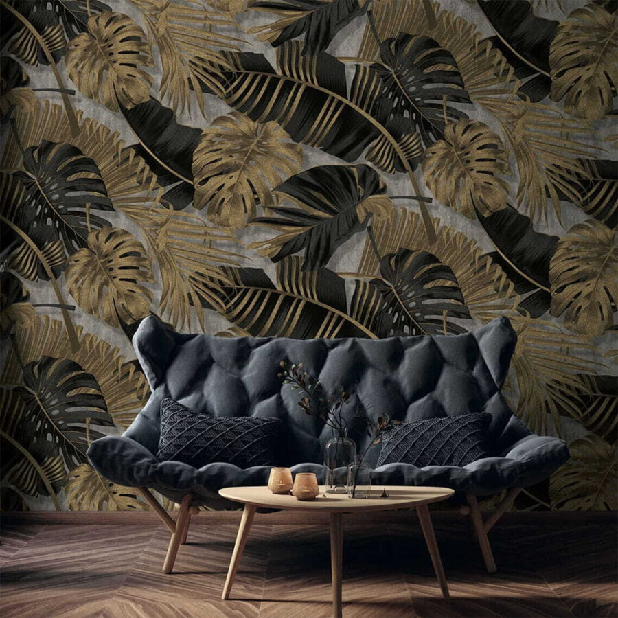 Folhagem tropical elegante num pano de fundo texturado