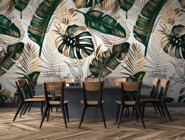 Folhas tropicais exuberantes num design elegante Folhas tropicais exuberantes num design elegante