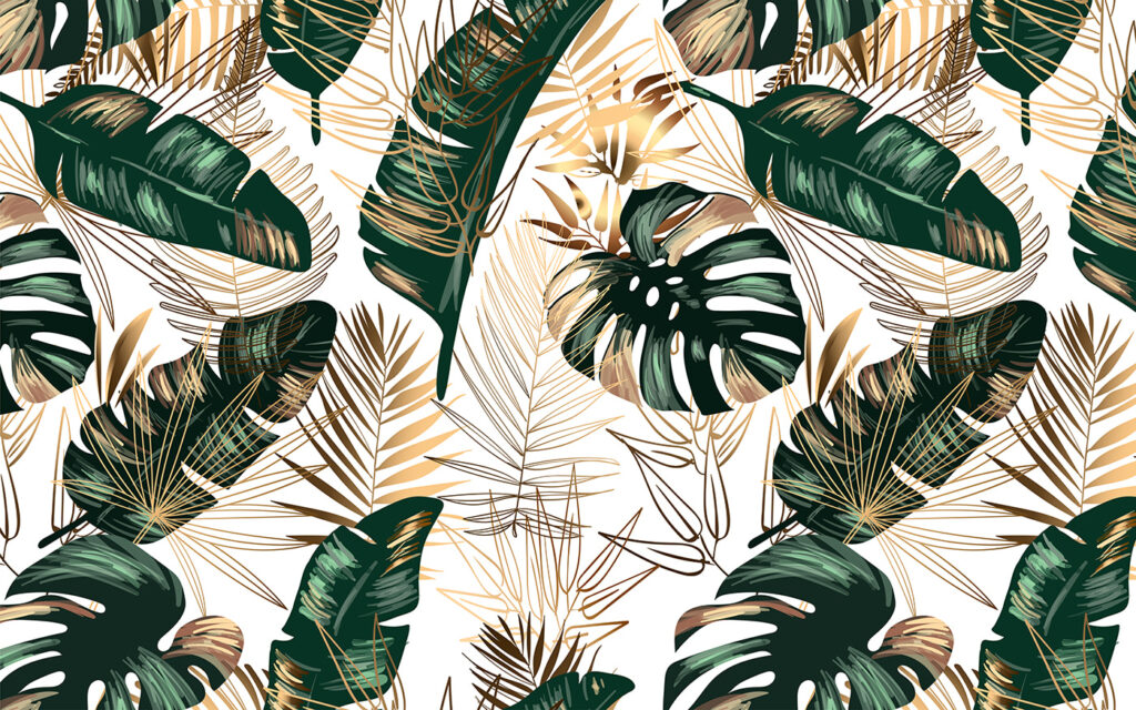 Folhas tropicais exuberantes num design elegante Folhas tropicais exuberantes num design elegante