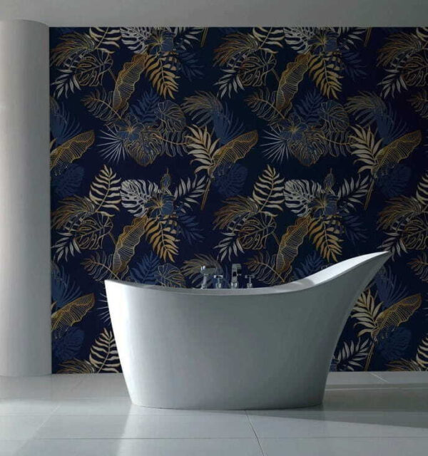Papel de parede Papel de parede Padrão de folhas sobre um fundo azul (REF: u53271)
