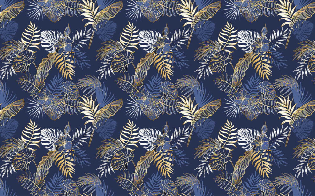 Padrão de folhas sobre um fundo azul Padrão de folhas sobre um fundo azul