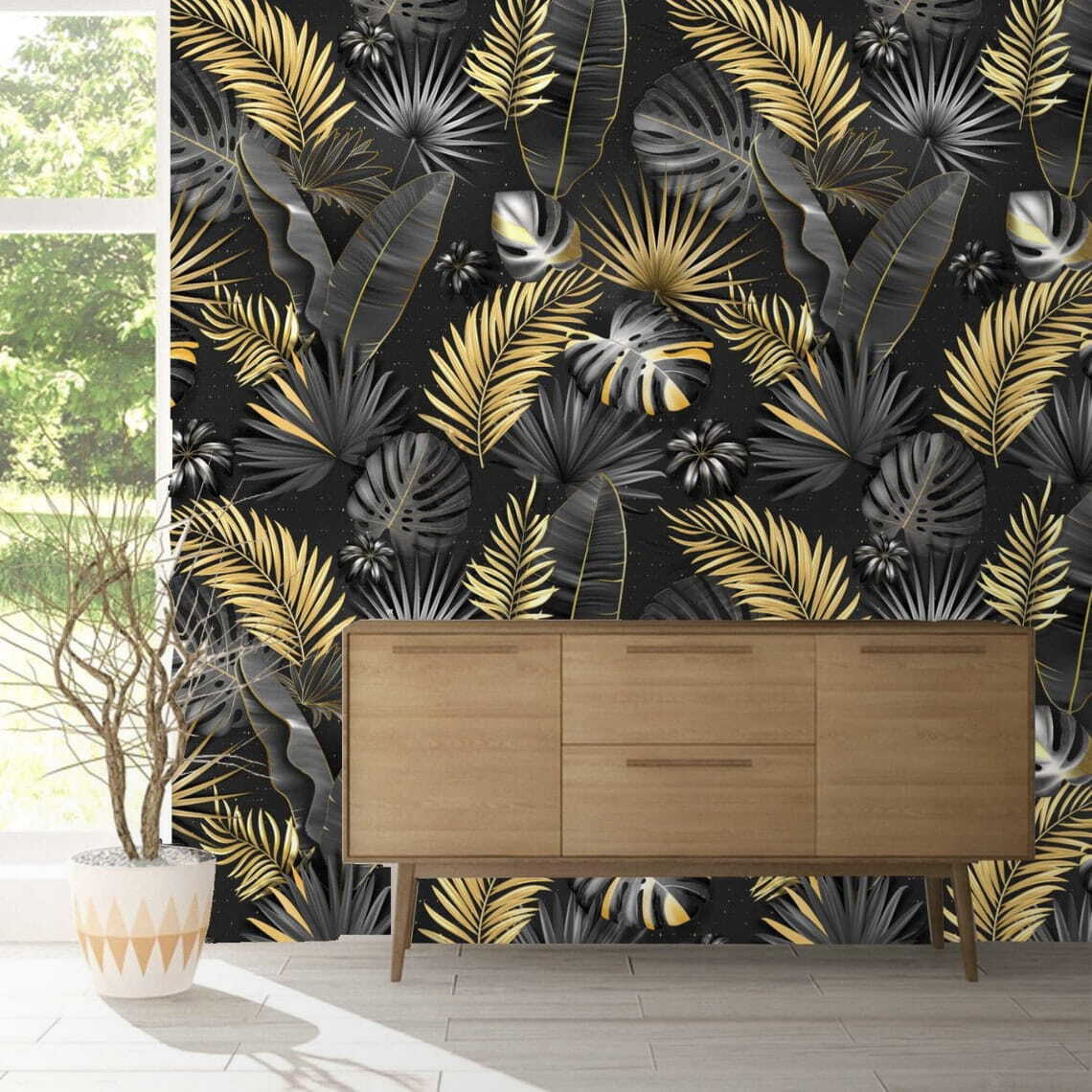 Elegant tropic leaves in monochrome