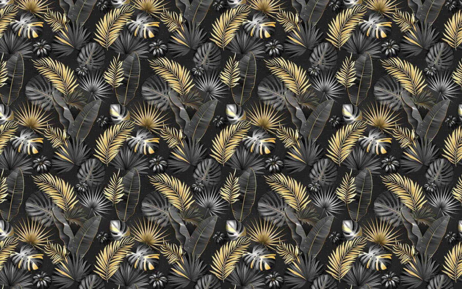 Elegantes folhas tropicais em monocromático.