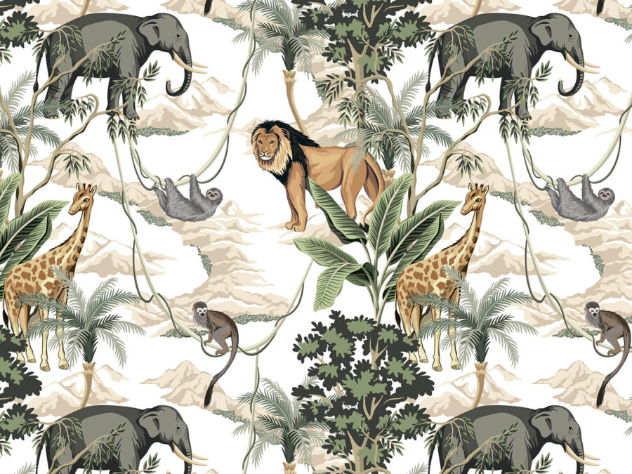 Papel de parede com animais e árvores