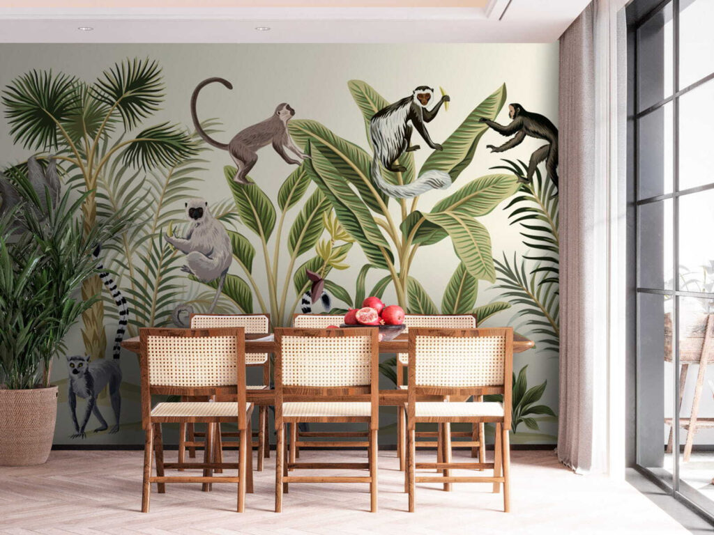 Group of monkeys and plants Group of monkeys and plants