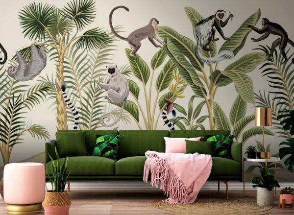 Grupo de macacos e plantas Papel de parede Grupo de macacos e plantas