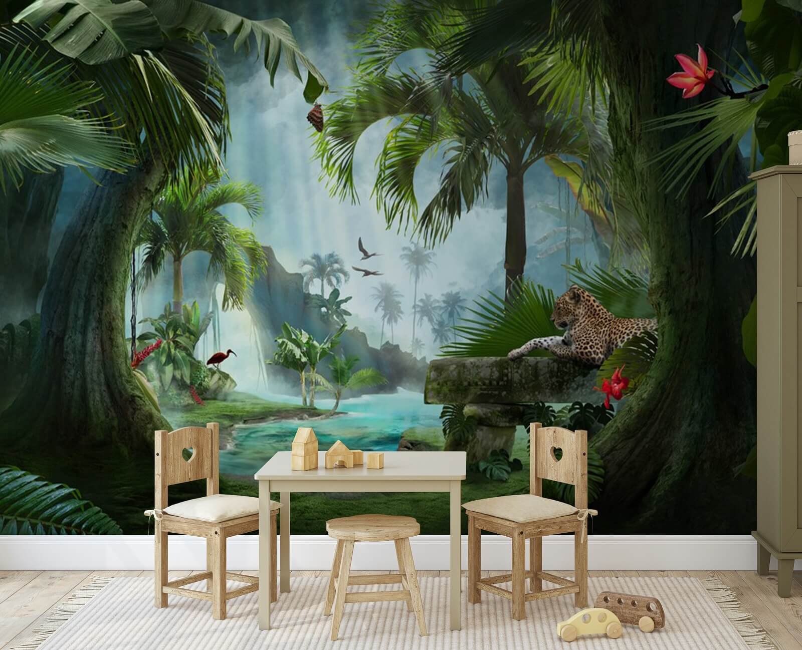 Leopard lying on a bench in a jungle Leopard lying on a bench in a jungle