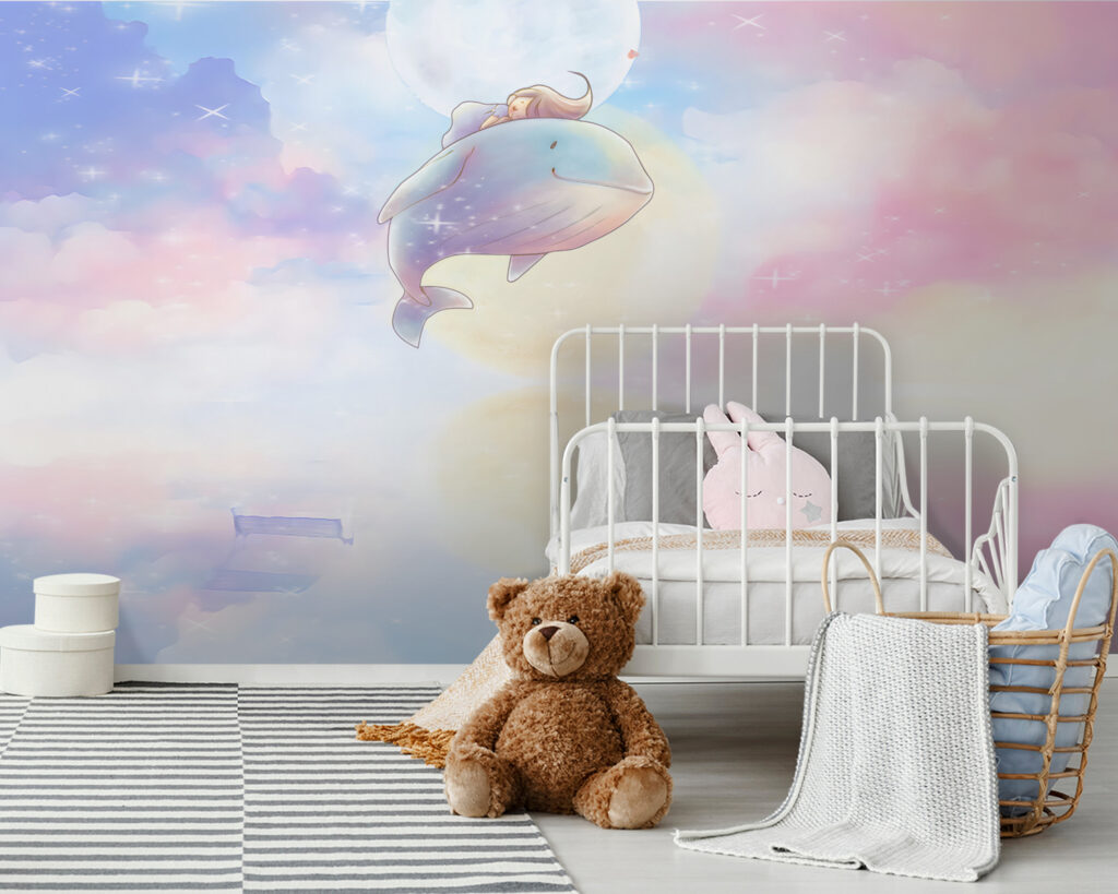 Cartoon of a girl riding a whale