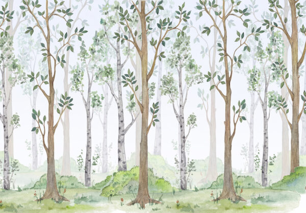 Pintura a aguarela de árvores e relva Pintura a aguarela de árvores e relva
