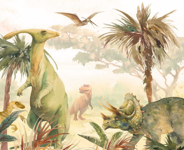 Grupo de dinossauros numa floresta Grupo de dinossauros numa floresta