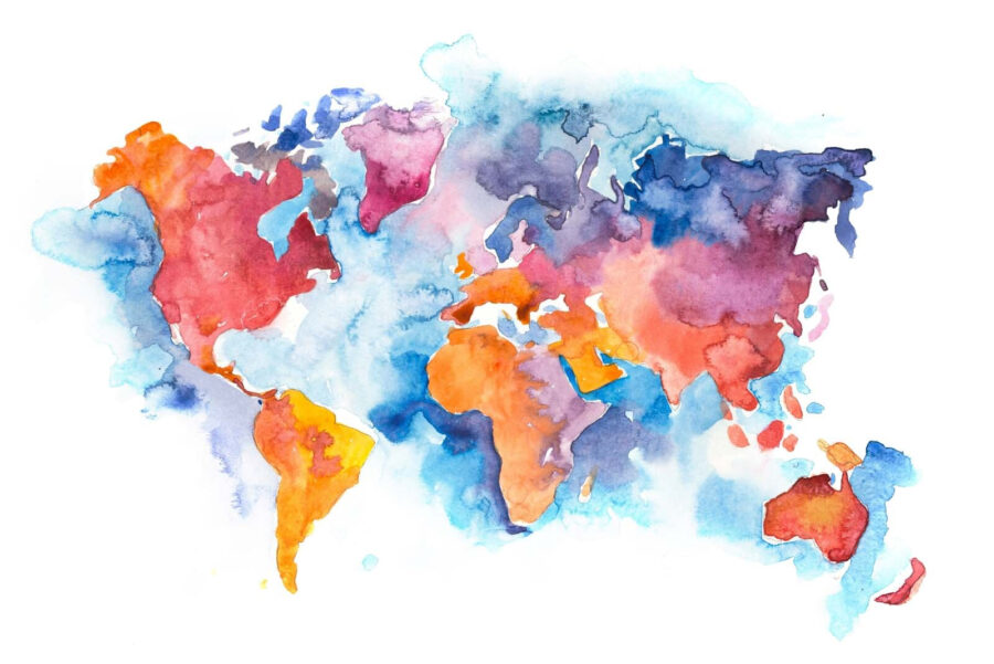 Mapa do mundo em aguarela