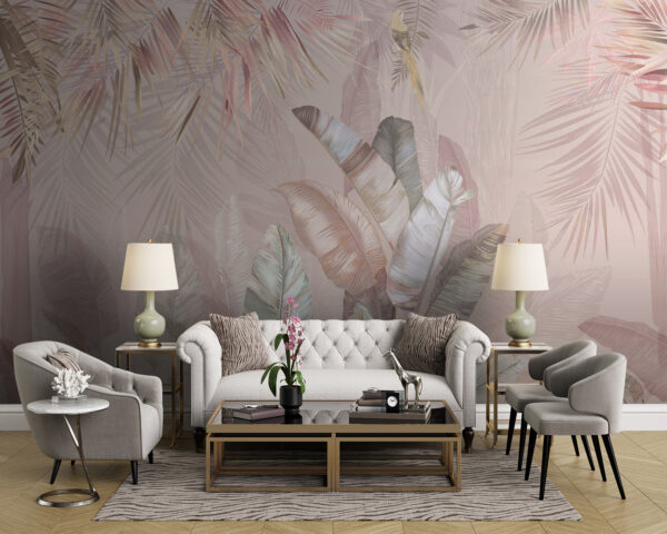 Folhas tropicais em tons pastel suaves. Folhas tropicais em tons pastel suaves.