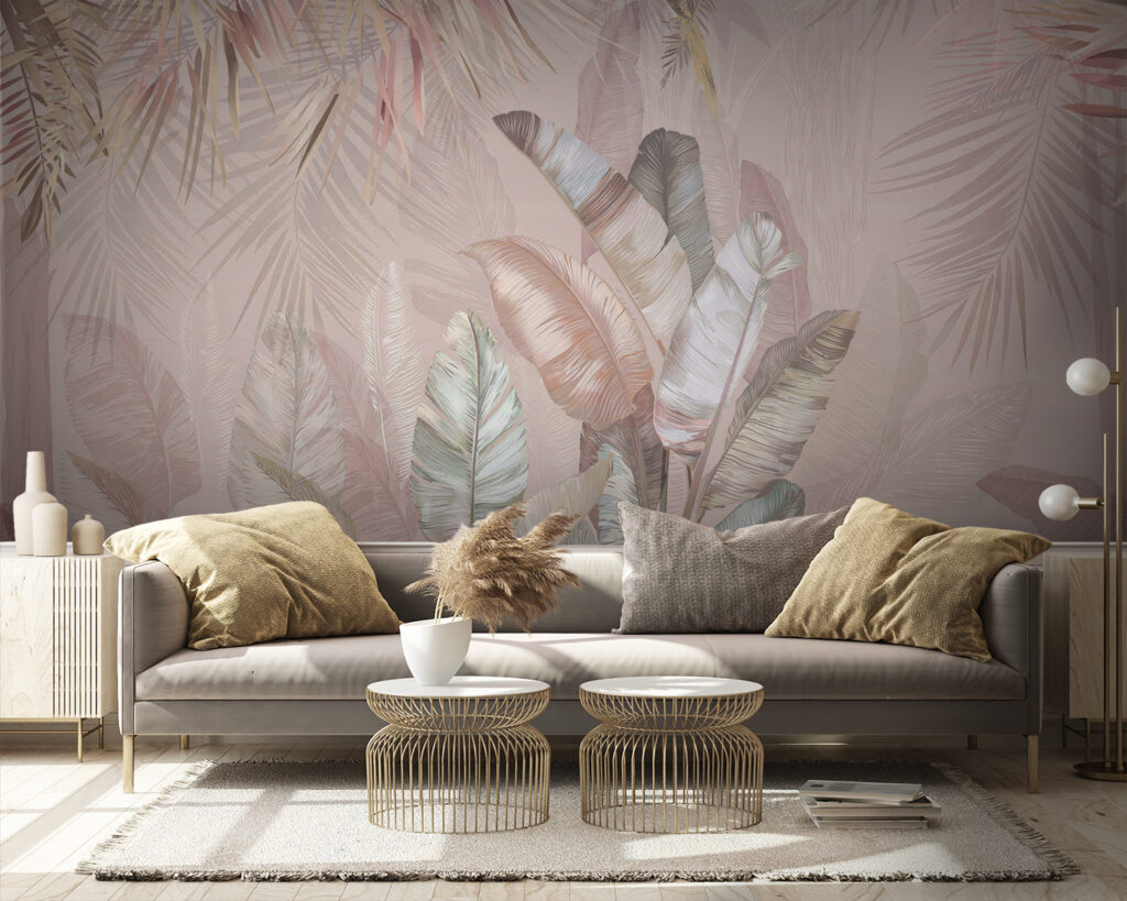 Tropical leaves in soft pastel hues Tropical leaves in soft pastel hues