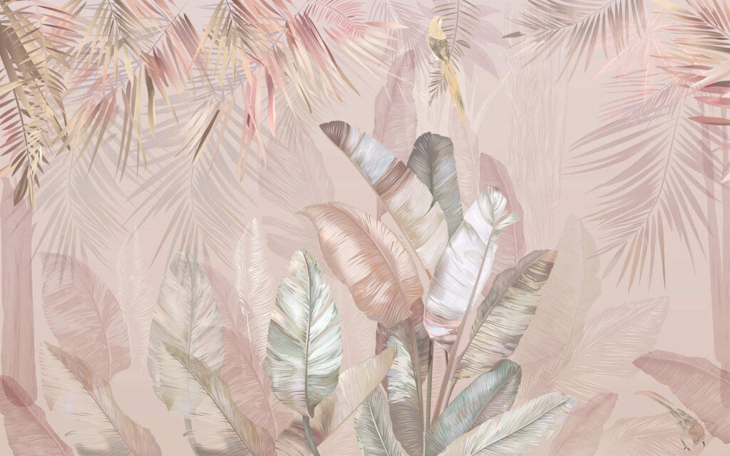 Folhas tropicais em tons pastel suaves. Folhas tropicais em tons pastel suaves.