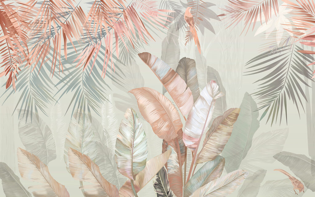 Tropical foliage in soft pastel hues
