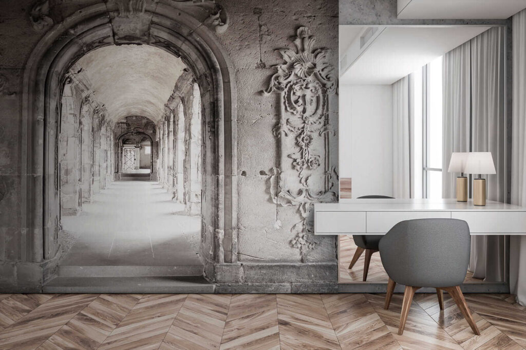 Stone archway with a stone wall Stone archway with a stone wall