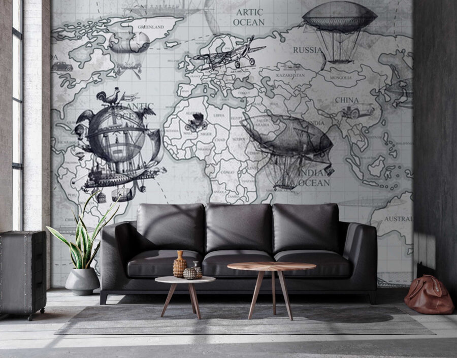 Mapa do mundo com diferentes tipos de balões de ar