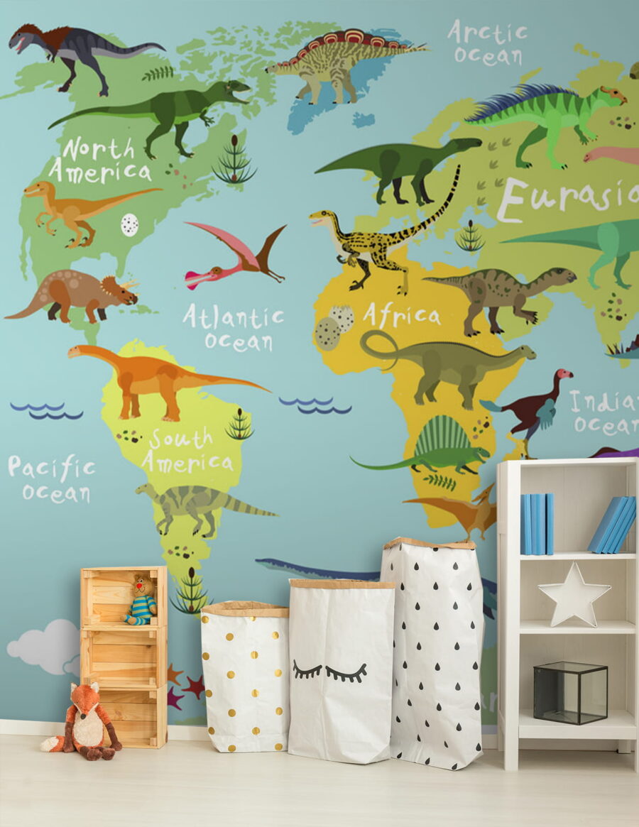Mapa dos dinossauros com texto a branco