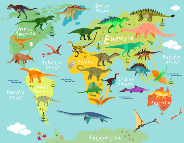 Mapa dos dinossauros com texto a branco Mapa dos dinossauros com texto a branco