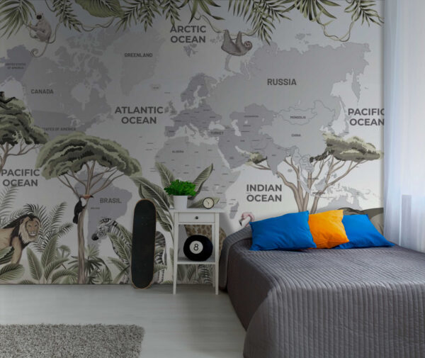 Mapa do mundo com animais e aves Mapa do mundo com animais e aves