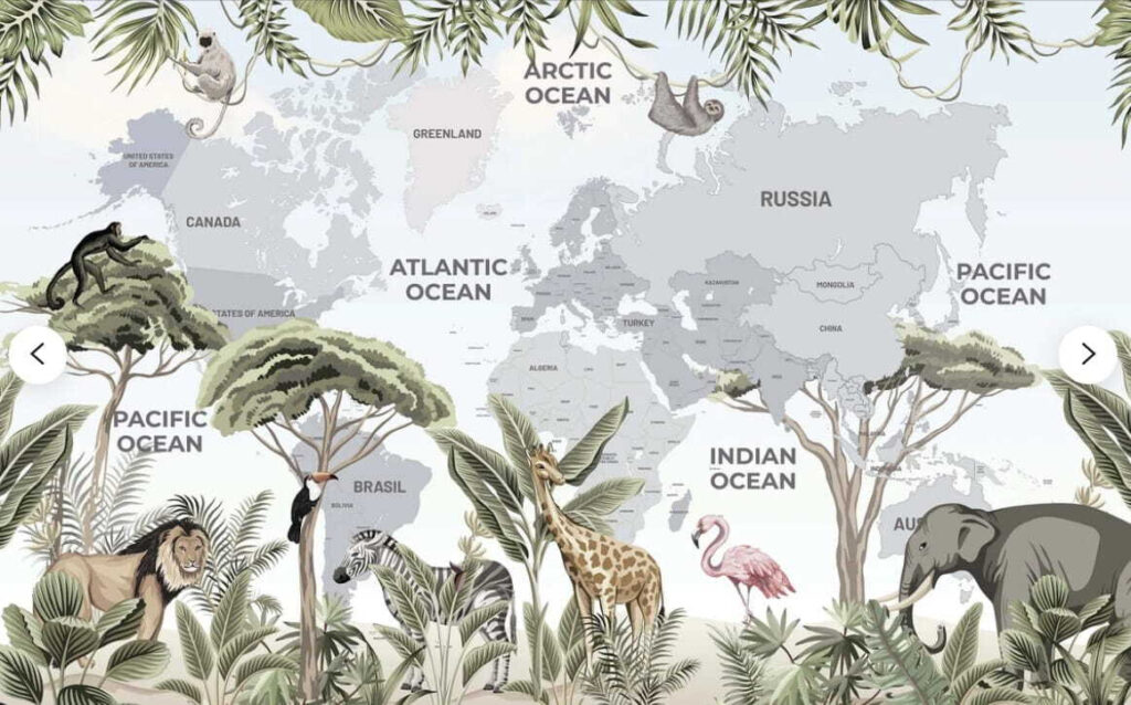 Mapa do mundo com animais e aves Mapa do mundo com animais e aves