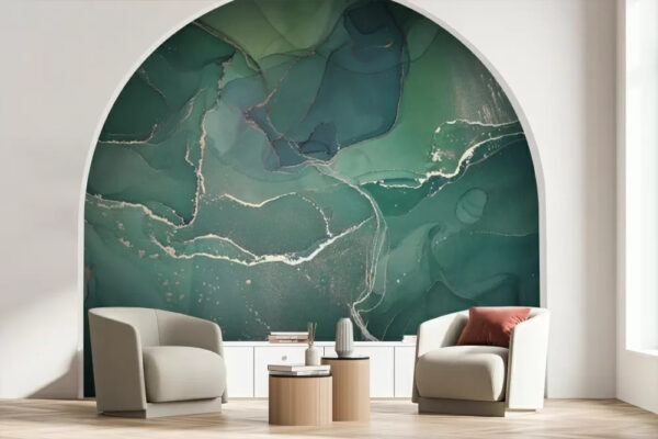 Papel de parede Papel de parede Ondas esmeralda com redemoinhos prateados. (REF: u49398)