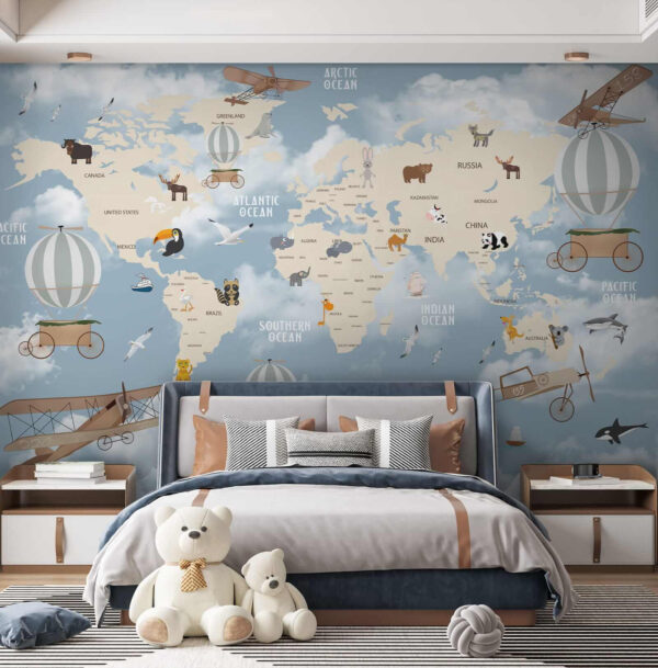 Mapa do mundo com diferentes animais e aves Mapa do mundo com diferentes animais e aves