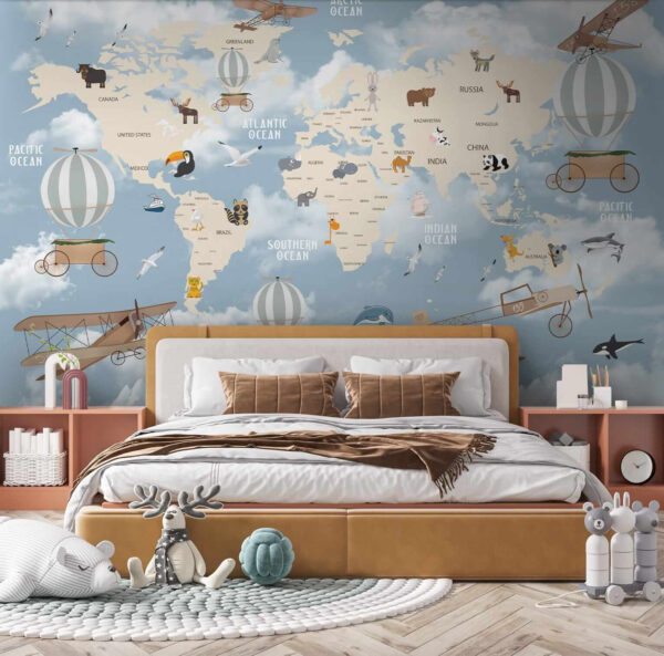 Mapa do mundo com diferentes animais e aves Mapa do mundo com diferentes animais e aves