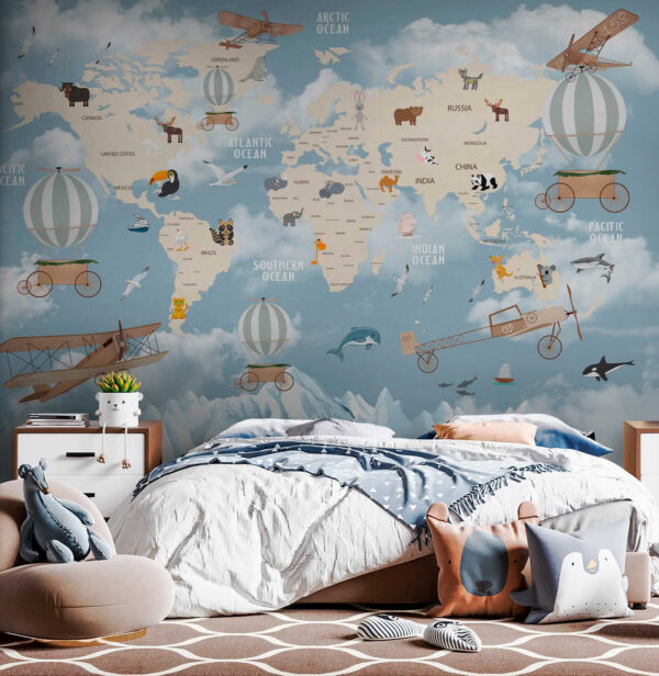 Mapa do mundo com diferentes animais e aves Mapa do mundo com diferentes animais e aves