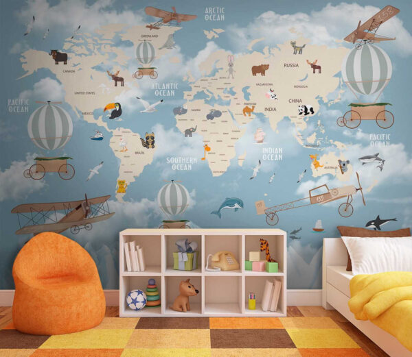 Mapa do mundo com diferentes animais e aves Mapa do mundo com diferentes animais e aves