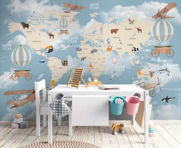 Mapa do mundo com diferentes animais e aves Mapa do mundo com diferentes animais e aves