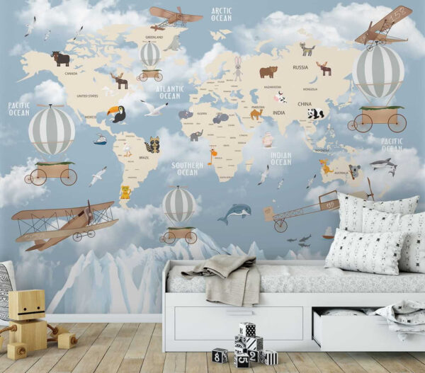 Mapa do mundo com diferentes animais e aves Mapa do mundo com diferentes animais e aves