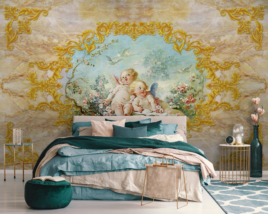 Pintura de anjos e flores