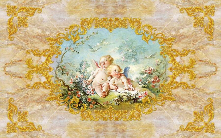 Pintura de anjos e flores