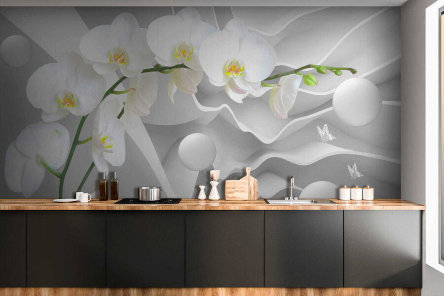 Orquídeas brancas e bolas brancas