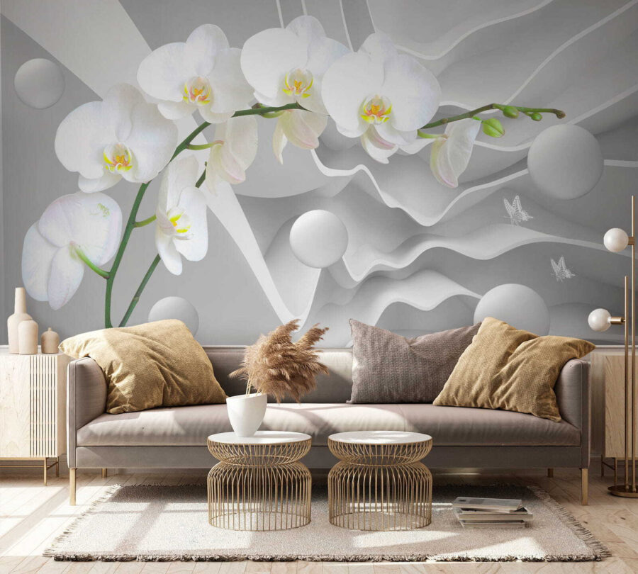 Orquídeas brancas e bolas brancas
