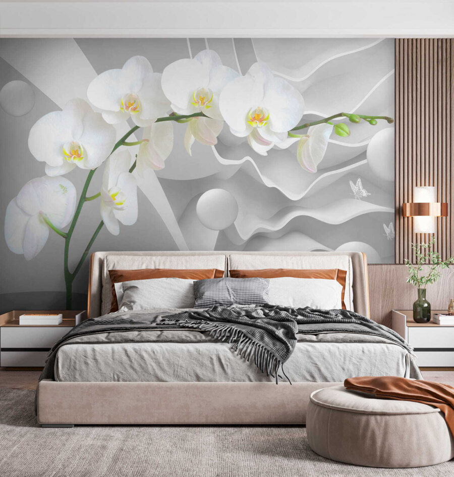 Orquídeas brancas e bolas brancas