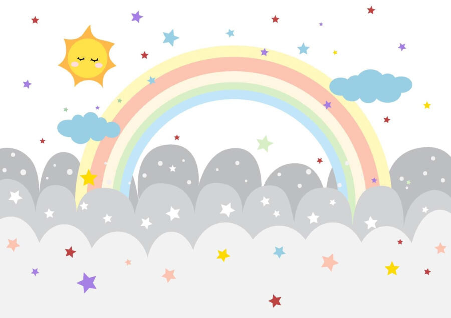 Papel de parede Arco-íris e nuvens com sol e estrelas - Image 2