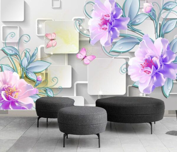 Papel de parede com flores e borboletas Papel de parede com flores e borboletas