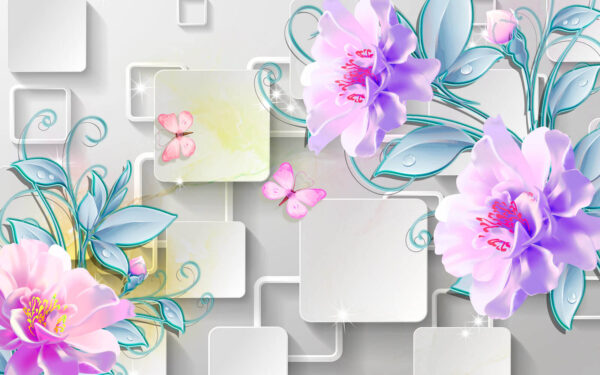 Papel de parede com flores e borboletas Papel de parede com flores e borboletas