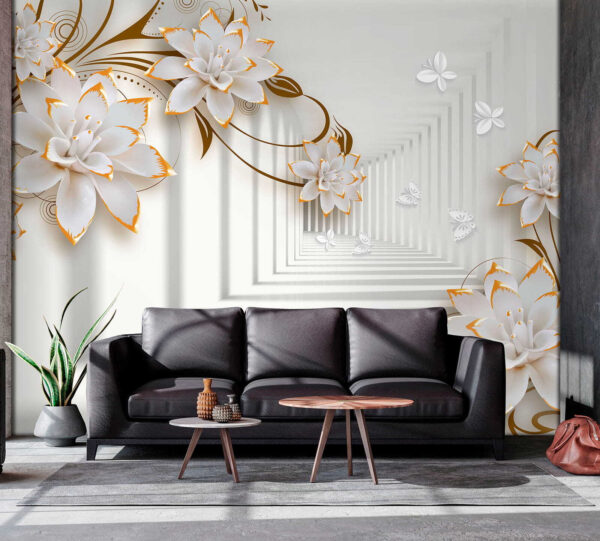Flores brancas e cor de laranja sobre um fundo branco Flores brancas e cor de laranja sobre um fundo branco