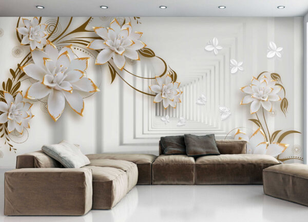 Flores brancas e cor de laranja sobre um fundo branco Flores brancas e cor de laranja sobre um fundo branco