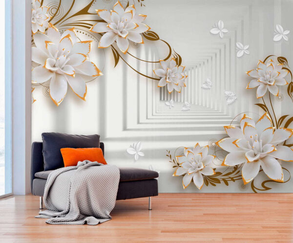 Flores brancas e cor de laranja sobre um fundo branco Flores brancas e cor de laranja sobre um fundo branco
