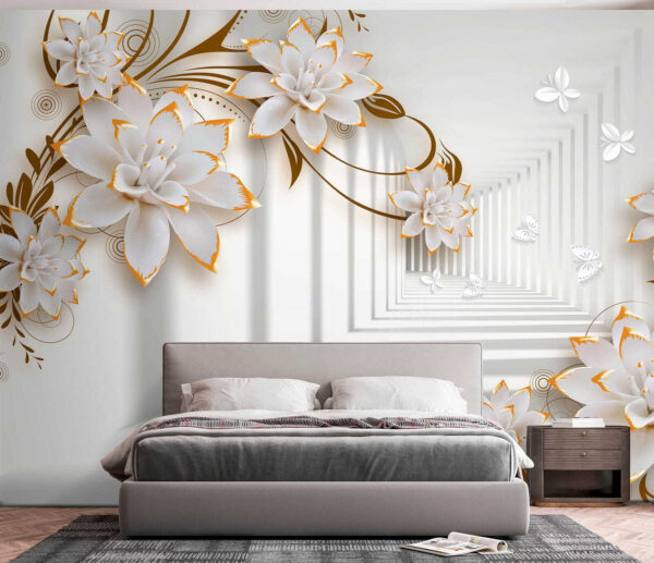 Flores brancas e cor de laranja sobre um fundo branco Flores brancas e cor de laranja sobre um fundo branco
