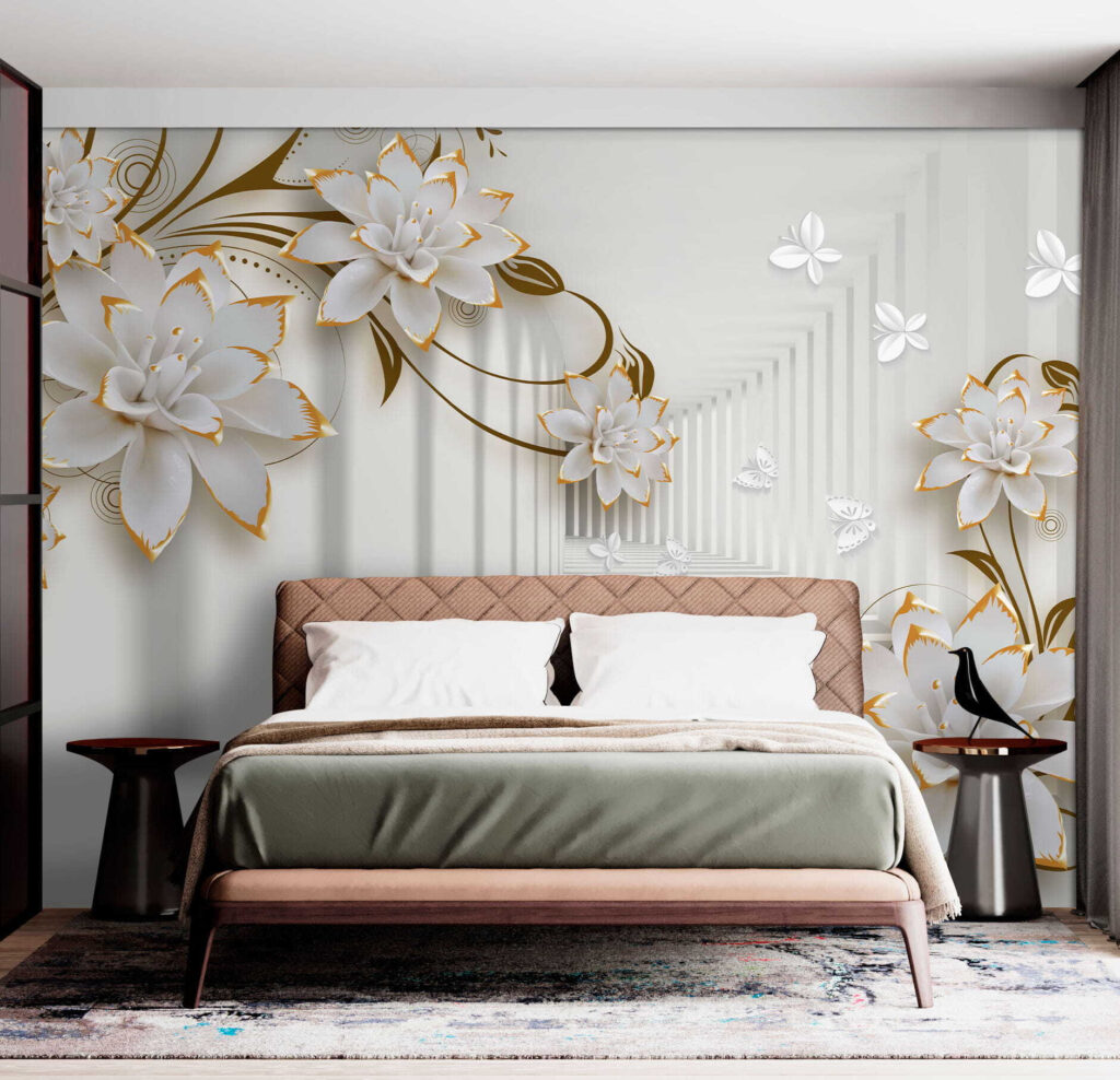 White and orange flowers on a white background White and orange flowers on a white background