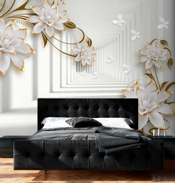 Flores brancas e cor de laranja sobre um fundo branco Flores brancas e cor de laranja sobre um fundo branco