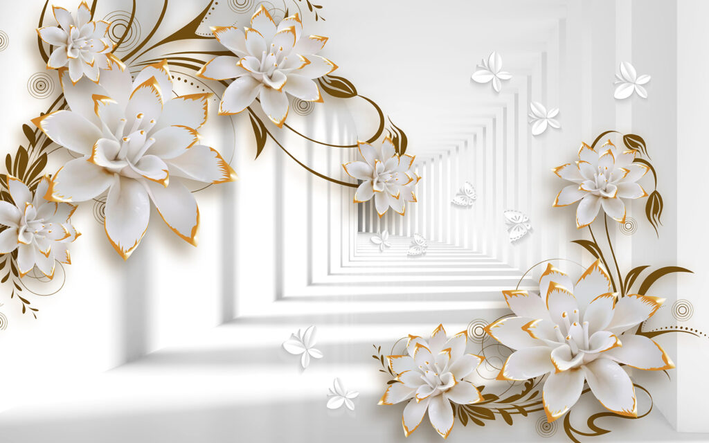 Flores brancas e cor de laranja sobre um fundo branco Flores brancas e cor de laranja sobre um fundo branco